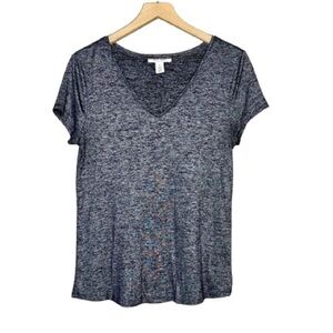 Women's M WHBM Heathered Navy tee Vneck Soft Comfy Short Sleeves